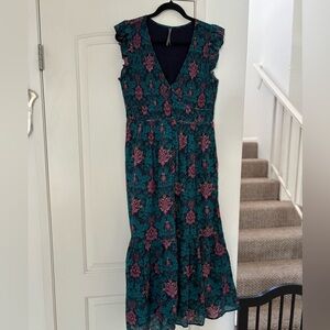 Anthropologie Floral V-Neck Sleeveless Dress size medium